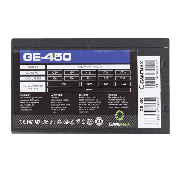 Блок живлення GAMEMAX ATX 450W, коробочний, GE-450 (GE-450) GE-450 фото