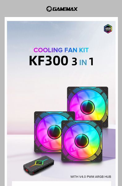 Кулер для корпуса GAMEMAX Кулер для корпусу 120mm*3 KIT ARGB fan KF300 BK (KF300 BK) KF300 BK фото