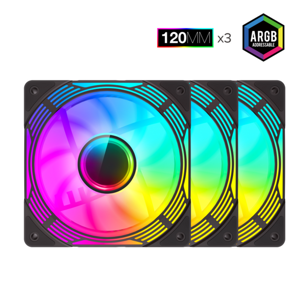 Кулер для корпуса GAMEMAX Кулер для корпусу 120mm*3 KIT ARGB fan KF300 BK (KF300 BK) KF300 BK фото