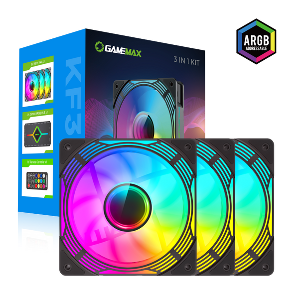 Кулер для корпуса GAMEMAX Кулер для корпусу 120mm*3 KIT ARGB fan KF300 BK (KF300 BK) KF300 BK фото