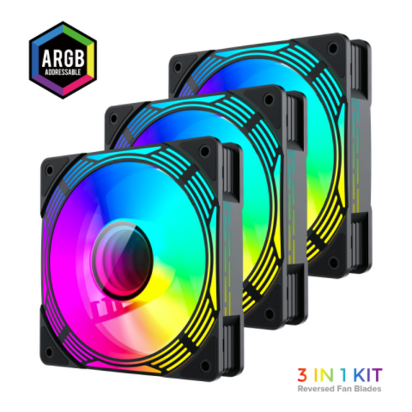 Кулер для корпуса GAMEMAX Кулер для корпусу 120mm*3 KIT ARGB fan KF300 BK (KF300 BK) KF300 BK фото