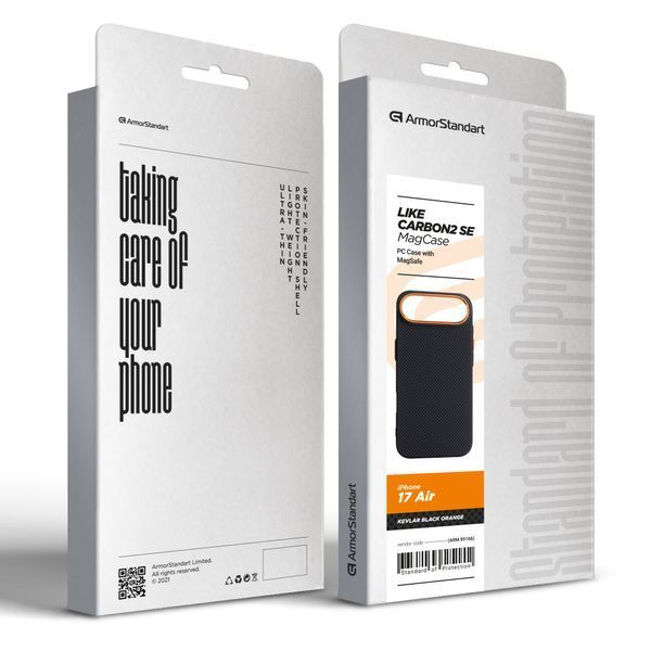 Чохол ArmorStandart LikeCarbon2 SE MagCase для Apple iPhone 17 Air Kevlar Black Orange (ARM89166) ARM89166 фото
