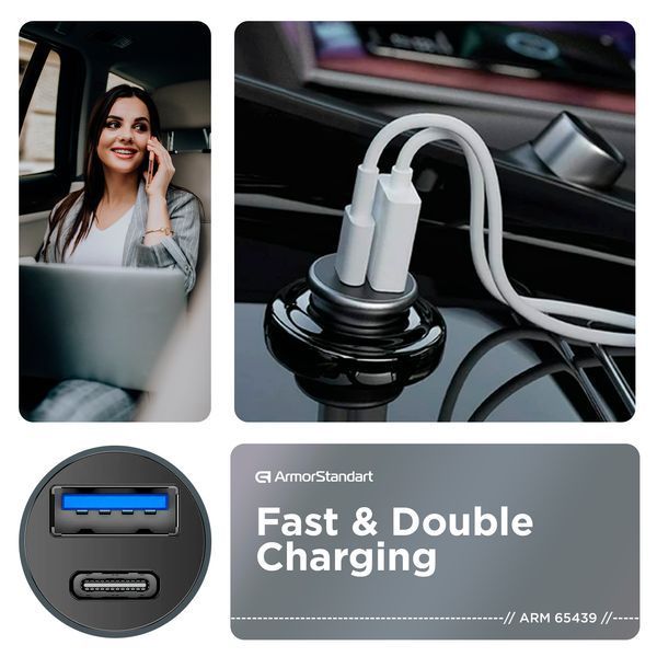 АЗП ArmorStandart USB Type-C PD20W + USB QC 3.0 Grey + кабель Lightning (ARM82460) ARM82460 фото