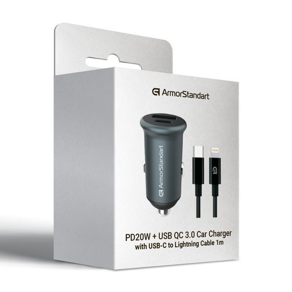 АЗП ArmorStandart USB Type-C PD20W + USB QC 3.0 Grey + кабель Lightning (ARM82460) ARM82460 фото