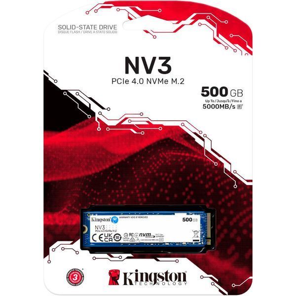 Накопичувач KINGSTON M.2 500GB NV3, PCIe 4.0 NVMe SNV3S/500G (SNV3S/500G) SNV3S/500G фото