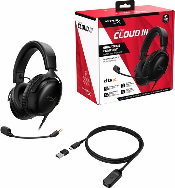 Гарнітура ігрова HyperX Cloud III, mini-jack/USB-A/USB-C, 1.2м/1.3м, чорний 727A8AA фото